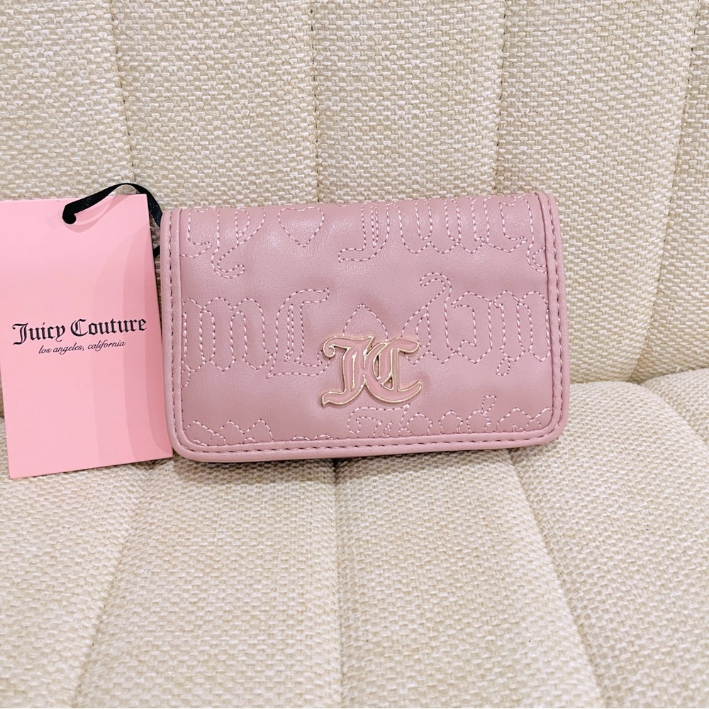 NEW Juicy Couture Pink Quilted Logo Bifold Wallet JC Monogram NWT
